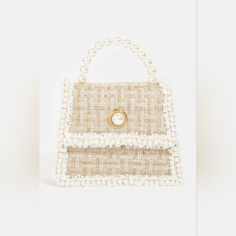 Fame Accessories Fame Pearly Trim Woven Handbag